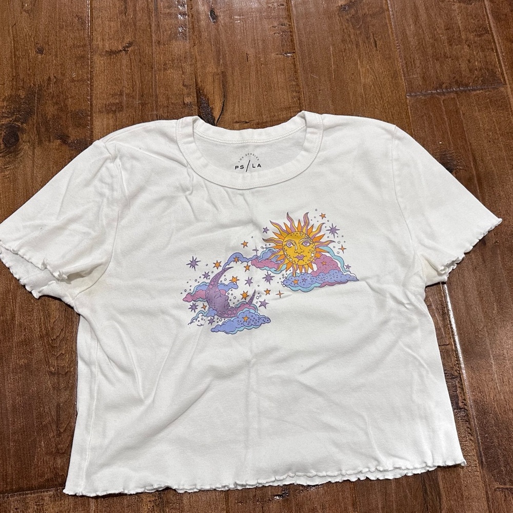 White Frilly Y2K Sun and Moon Cropped Shirt